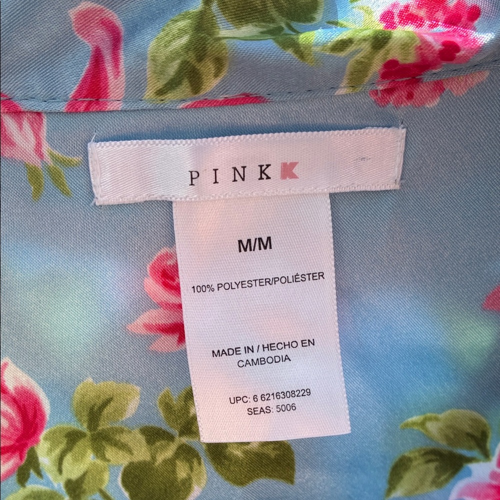 PINK Victoria's Secret Light Blue Floral Button-Up Top Sz M - Picture 2 of 9